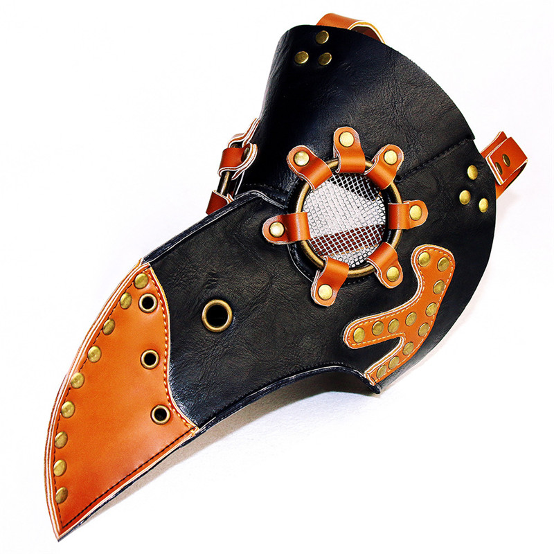 nuovo steampunk plaghette maschera uccello maschera dorato oro e nero pelle pelle uccello becco maschera gotica retrò halloween cosplay maschera partito